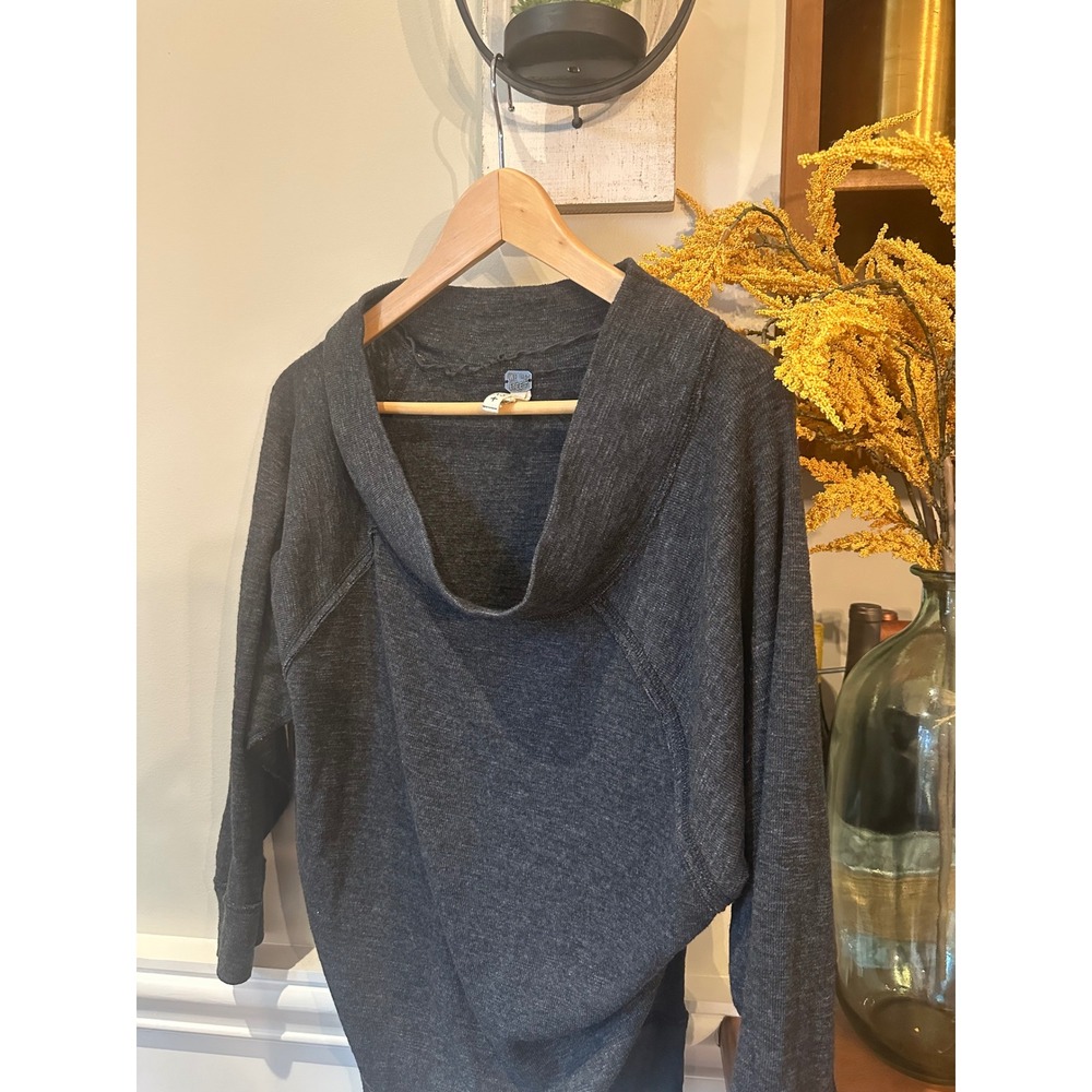 Free People We The Free Cowl Neck Top Heathered Charcoal Grey Slouchy XS Boho
